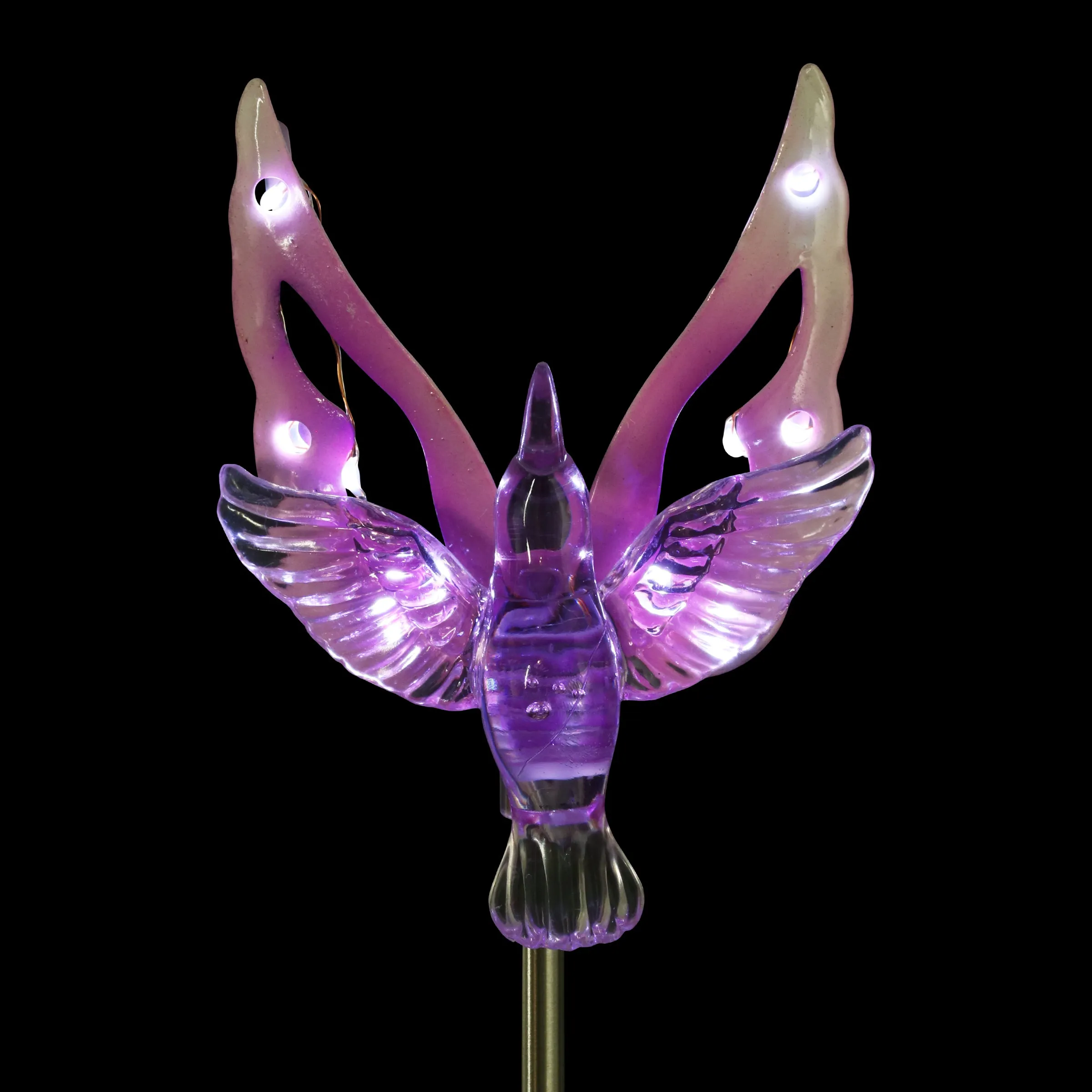 Solar Acrylic and Metal Purple Hummingbird Garden Stake with Twelve LED Lights, 4 by 34 Inches