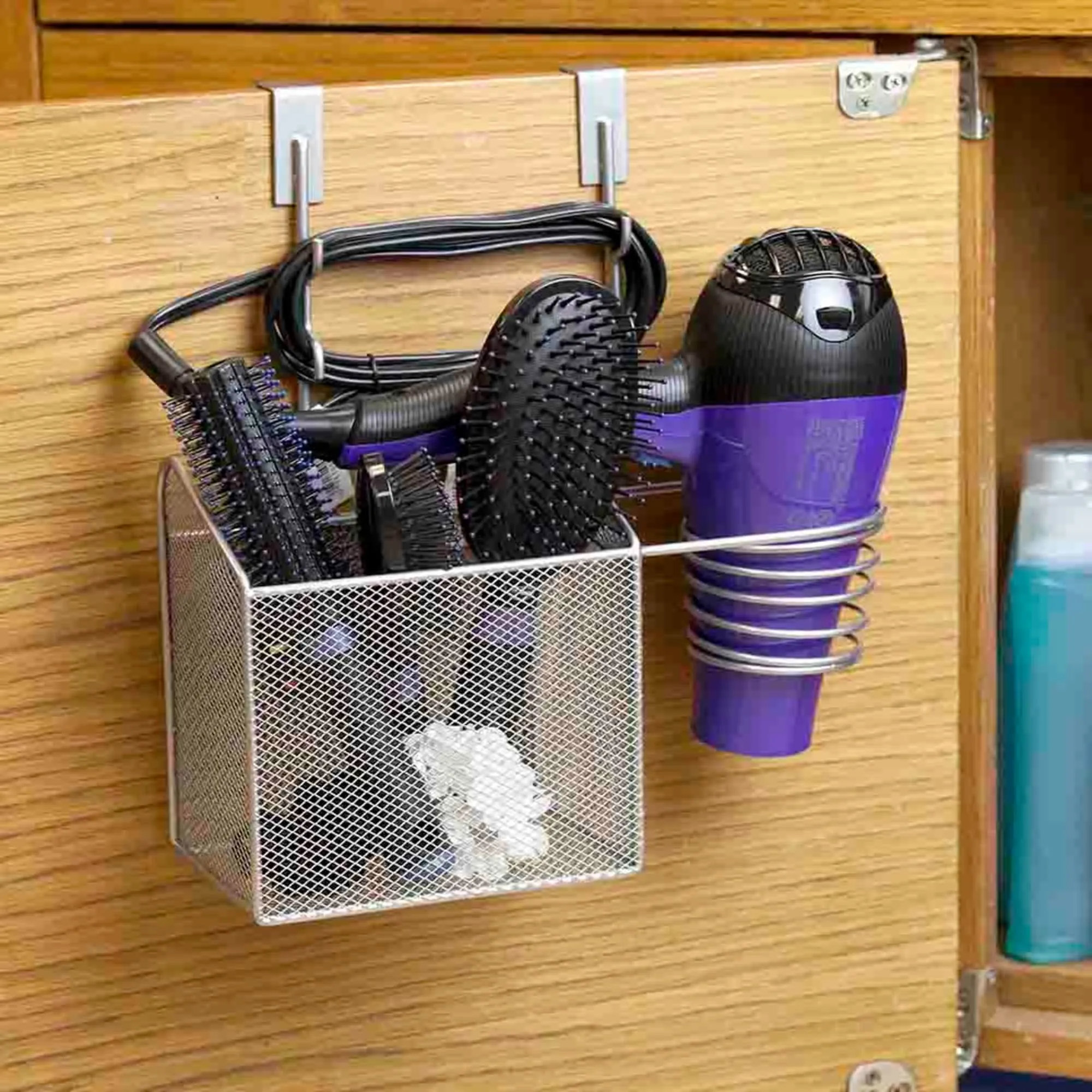 Steel Over the Cabinet Hairdryer Organizer, Silver