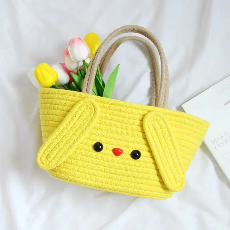 Super Cute Basket Woven With Cotton Rope (Yellow)