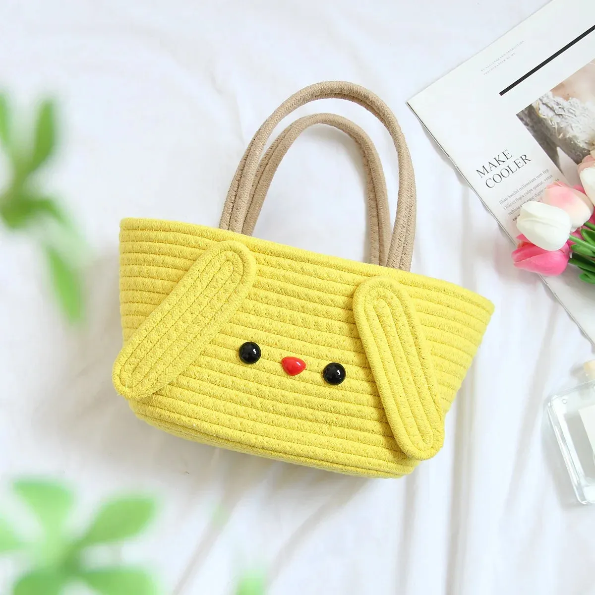 Super Cute Basket Woven With Cotton Rope (Yellow)