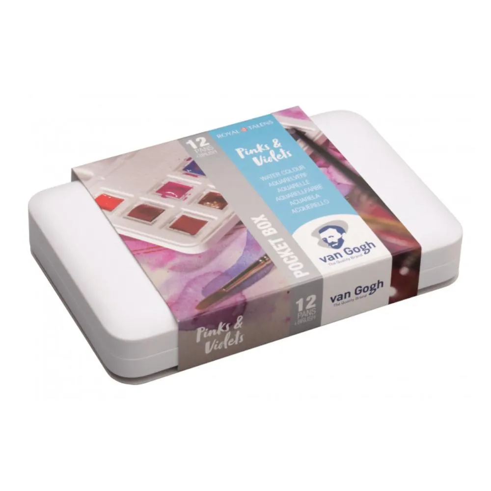 Talens - Van Gogh Watercolour half pan - Watercolour Pocket box 12 Half Pan Pinks & Violets Set*