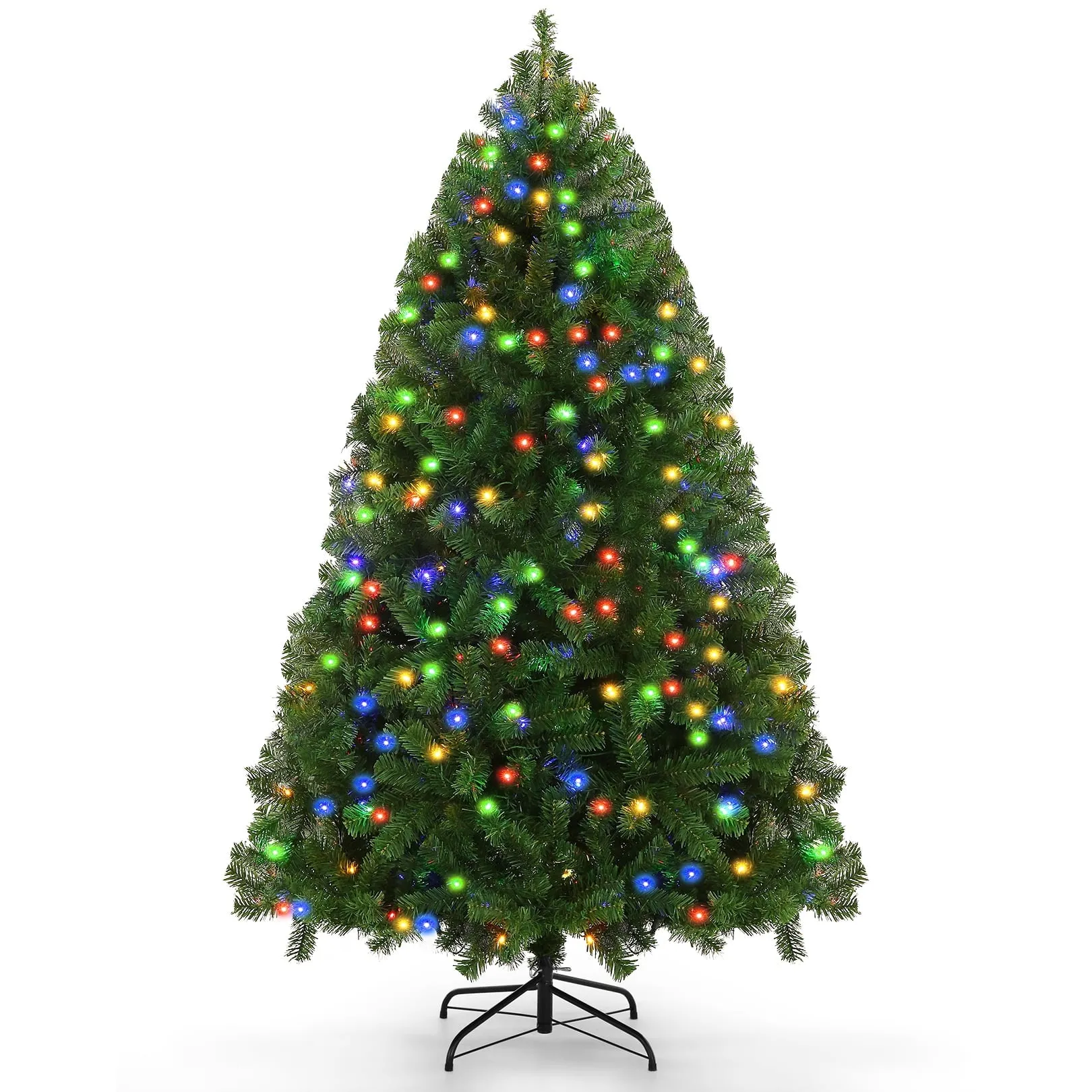 timeless 6ft Prelit Christmas Tree, Artificial Christmas Tree with 250 Warm White Lights, 756 Tips, Metal Stand and Hinged Branches colorful light christmas tree