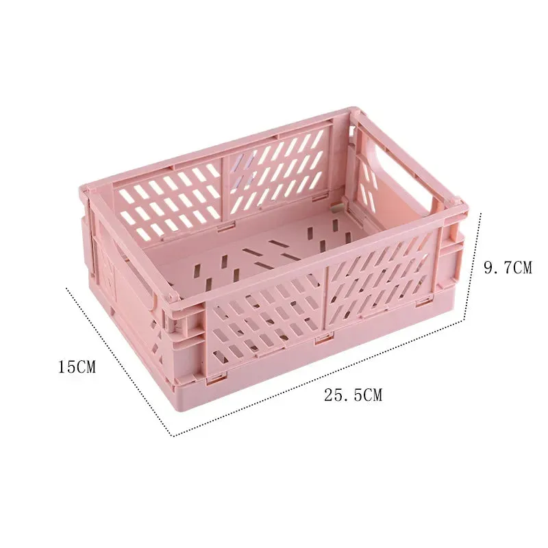 Yeknu Plastic Foldable Storage Crate Folding Box Basket Stackable Cute Makeup Jewellery Toys Boxes for Storage Box Organizer Portable