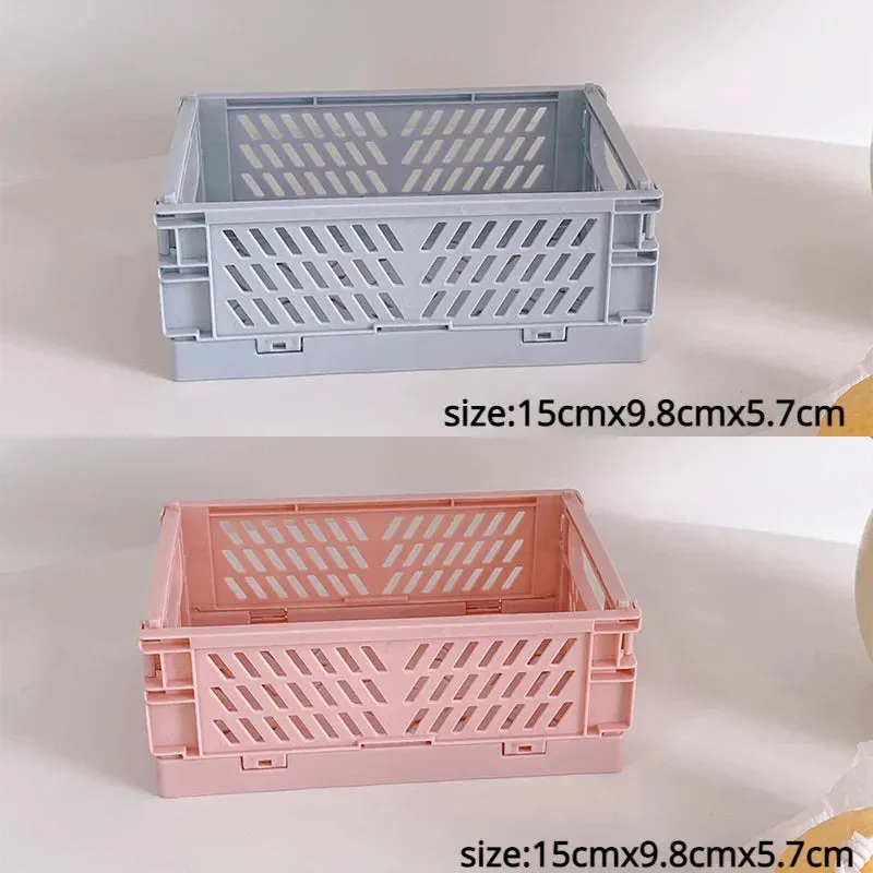 Yeknu Plastic Foldable Storage Crate Folding Box Basket Stackable Cute Makeup Jewellery Toys Boxes for Storage Box Organizer Portable