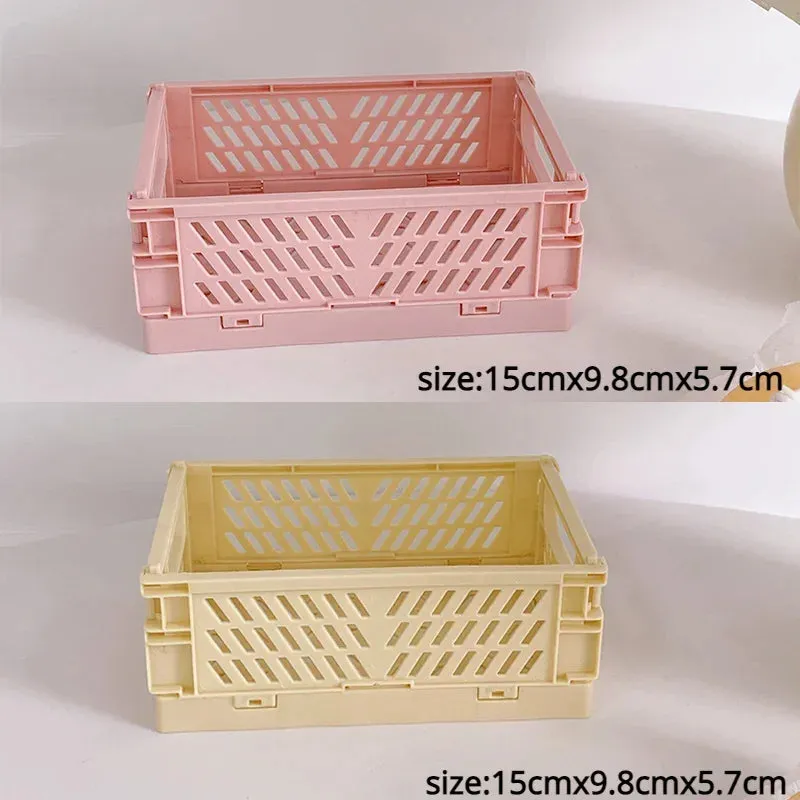 Yeknu Plastic Foldable Storage Crate Folding Box Basket Stackable Cute Makeup Jewellery Toys Boxes for Storage Box Organizer Portable