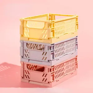 Yeknu Plastic Foldable Storage Crate Folding Box Basket Stackable Cute Makeup Jewellery Toys Boxes for Storage Box Organizer Portable