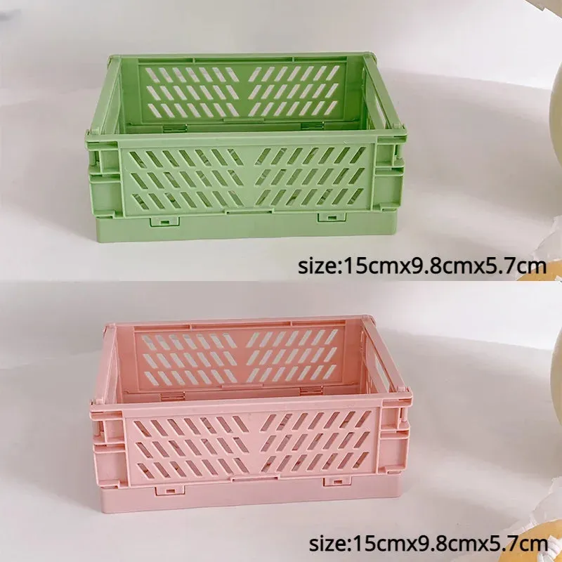 Yeknu Plastic Foldable Storage Crate Folding Box Basket Stackable Cute Makeup Jewellery Toys Boxes for Storage Box Organizer Portable