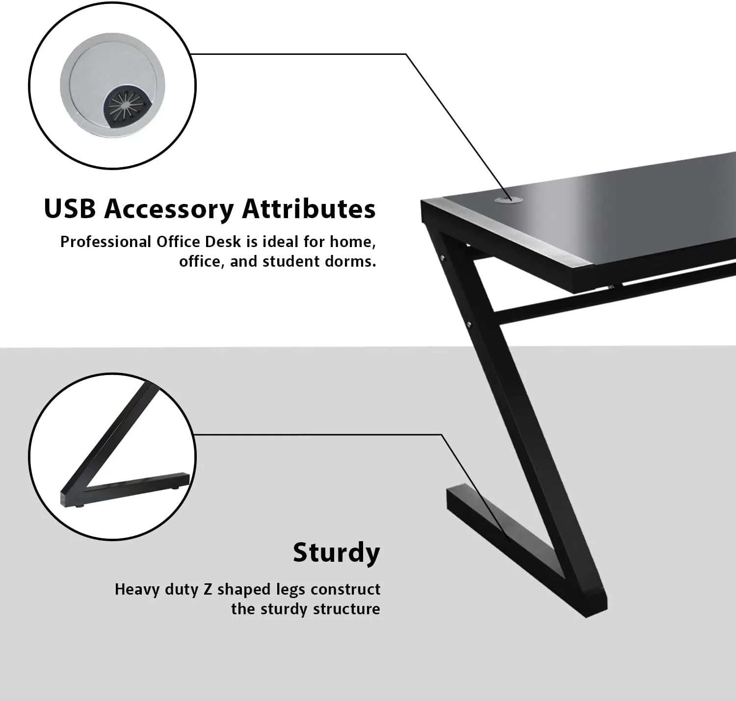 Z Shape Computer Desk Modern Tempered Glass