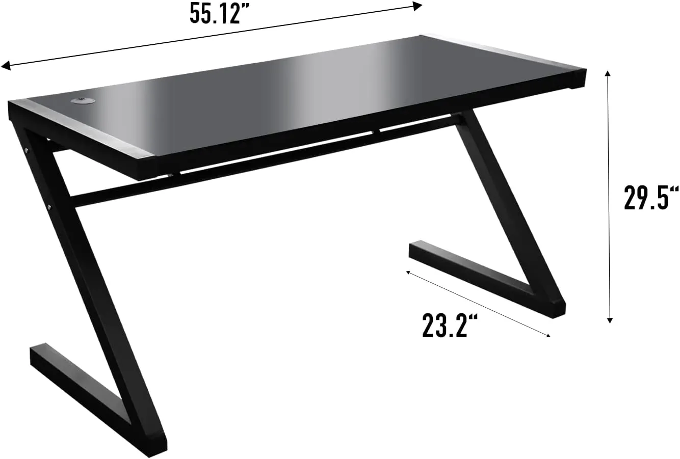 Z Shape Computer Desk Modern Tempered Glass